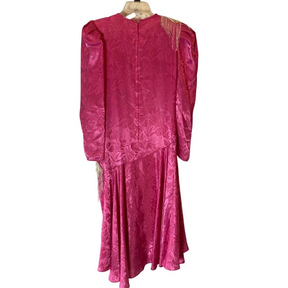 Vintage 1970's Pink Fuchsia Beaded Fringe Dress Size 10 Made In USA - Picture 2 of 11